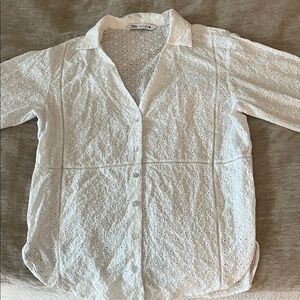 Zara Cream Eyelet Button-Up Blouse